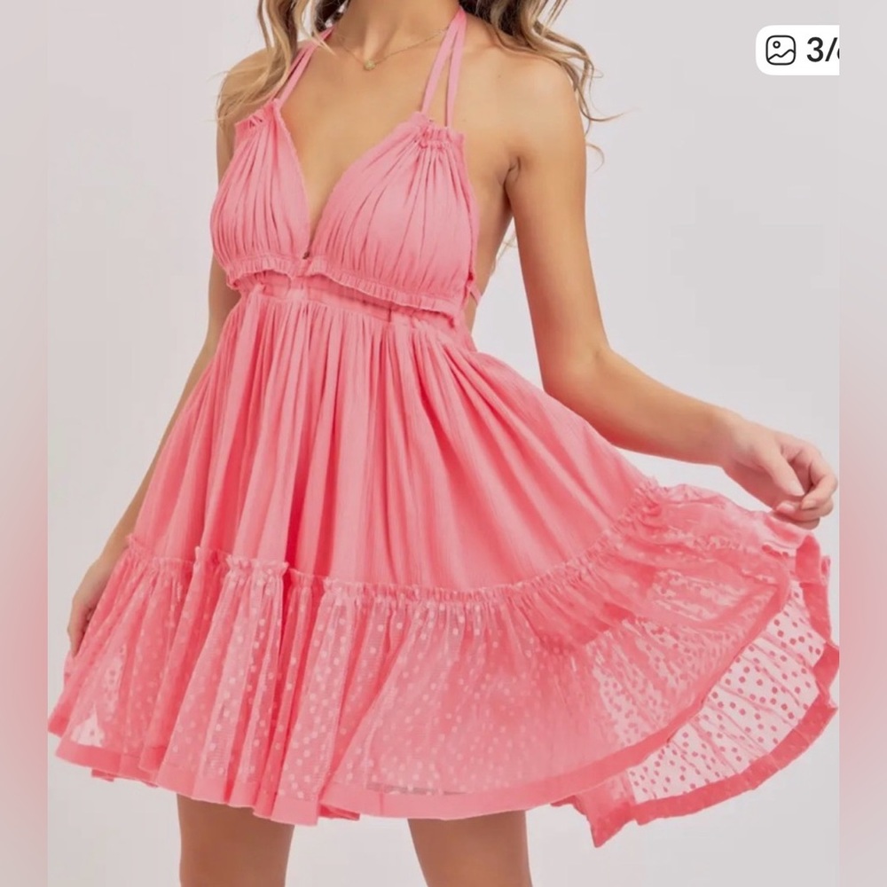 Pretty Coral Backless Beachy Dress size small #879